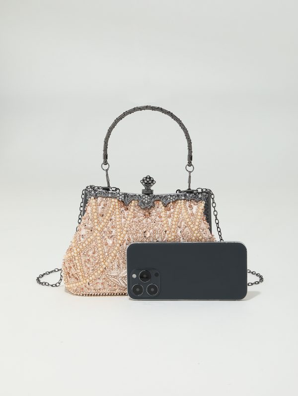 Handmade bead embroidery, beaded sequins, hand-held wedding cheongsam, women's banquet bag