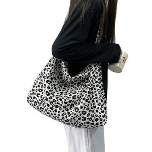 Fashionable corduroy leopard print diagonal cross bag