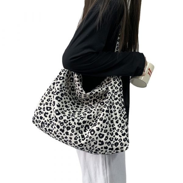 Fashionable corduroy leopard print diagonal cross bag