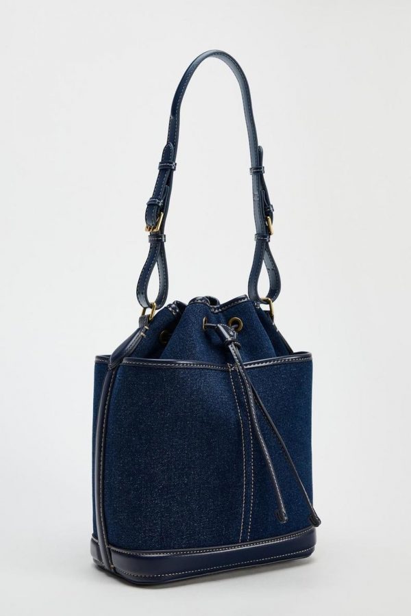 Denim patchwork PU shoulder bag - Image 2